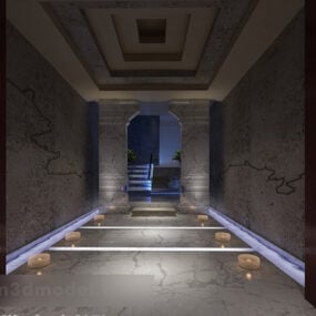 3д модель интерьера коридора древнего китайского здания