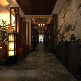 Interior del pasillo del lugar de entretenimiento chino modelo 3d