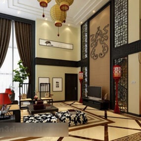 Kinesisk hemvilla vardagsrum interiör 3d-modell