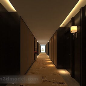 Interior del pasillo del hotel chino modelo 3d