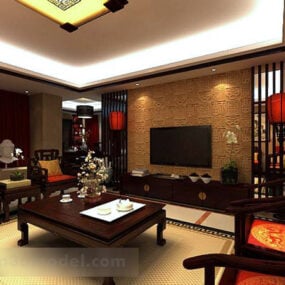 Chinese Living Room Tv Wall Interior V1 3d model