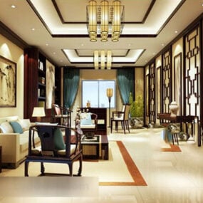 Chinesisches Wohnzimmer-Gemälde-Innenraum-3D-Modell