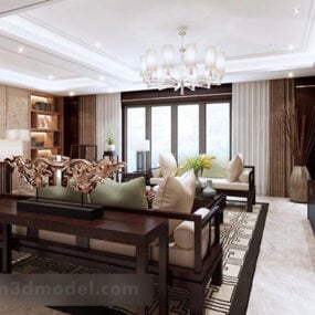 Interior de partición de sala de estar china modelo 3d