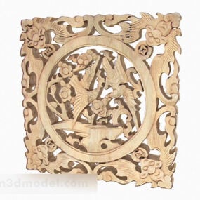 Chinese Wood Color Hollow Art Carved Window 3d model