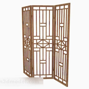 Chinese Wood Hollow Three-sided Screen 3d model
