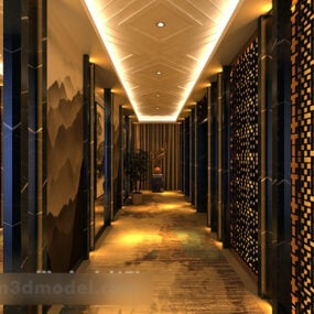 Modello 3d interno del corridoio del ristorante cinese