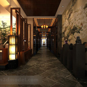 Mô hình nội thất hành lang nhà hàng Trung Quốc 3d