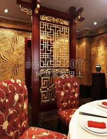 تصميم داخلي لغرفة الطعام الصينية نموذج ثلاثي الأبعاد