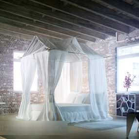 Chińskie retro minimalistyczne wnętrze sypialni Model 3D