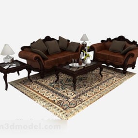 3d модель китайського дерев'яного коричневого дивана в стилі ретро