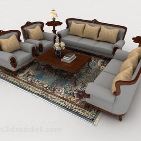 Chinese Retro Wooden Gray Sofa 3d model