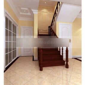 Chinese Solid Wood Stair Railing Interior 3d model