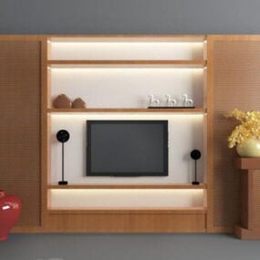 Modelo 3d interior de diseño de pared de televisión de estilo chino