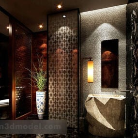Interior de baño de estilo chino modelo 3d