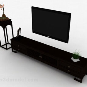 Mueble de televisión chino tallado en negro modelo 3d
