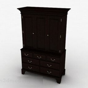 Chinese Style Black Wooden Wardrobe 3d model