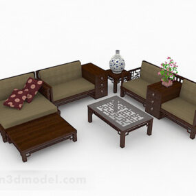 Kiinalaistyylinen ruskea sohvasarja huonekalusuunnittelun 3d-malli