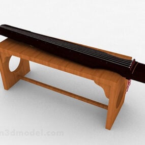 中国棕色古琴乐器3d模型