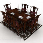Chinese Style Brown Wooden Dining Table And Chair