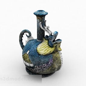 中国の彫刻が施されたドラゴンの形のボトル ​​3D モデル