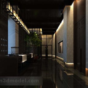 Modelo 3D do interior do corredor em estilo chinês