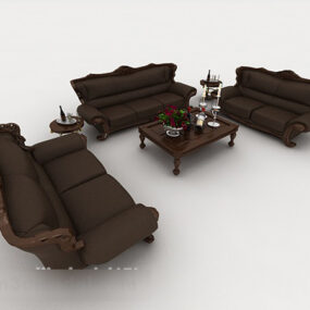 Chinese Style Dark Brown Sofa 3d model