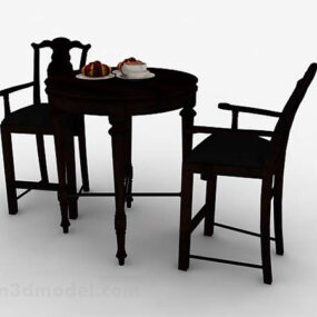 Mesa de comedor china marrón oscuro, silla, modelo 3d