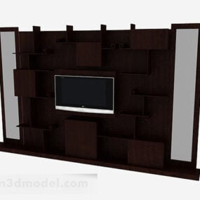 Modelo 3d de parede de fundo de TV estilo escuro chinês