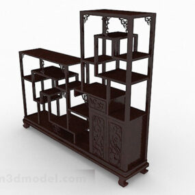 Chinese Dark Brown Wooden Display Cabinet 3d model
