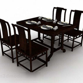 โต๊ะรับประทานอาหารและเก้าอี้สไตล์จีนแบบ 3 มิติ