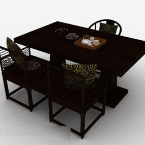Chinese Style Dining Table And Chair Combination 3d model
