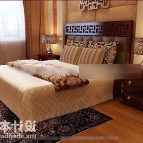 Chinese Style Double Bed Design Interior 3d model