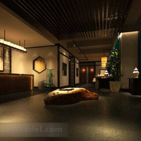 Kinesisk stil Hall interiör 3d-modell