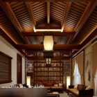 غرفة المعيشة النمط الصيني السقف الخشبي الداخلية