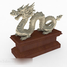 Modelo 3D de escultura de dragão de prata em metal chinês