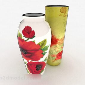 中国の牡丹の花の磁器ボトル 3D モデル