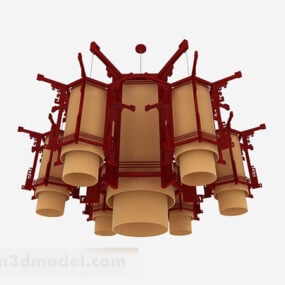 Chinese Red Hexagon Chandelier 3d model