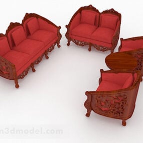 Chiński czerwony zestaw sof Model 3D