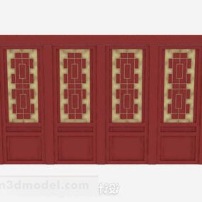 باب خشبي أحمر على الطراز الصيني نموذج ثلاثي الأبعاد