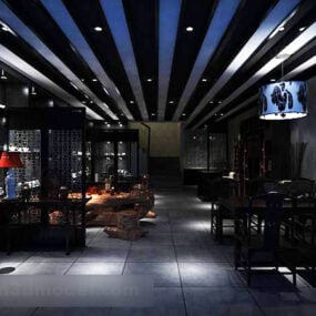 Kinesisk stil Restaurantborde Stole Interiør 3d-model