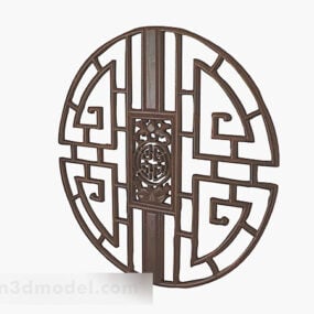 Chinese Round Brown Wooden Window 3d model