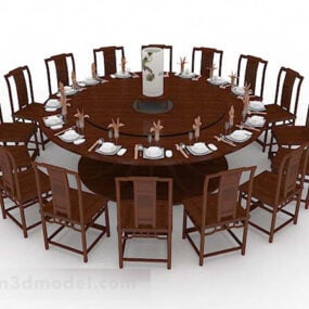 Chinese Round Dining Table Chair Decor Set 3d model