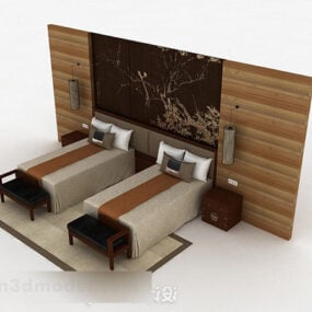 Chinese Style Single Bed Combination 3d model