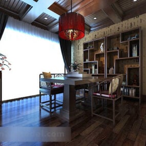 Kiinalainen työhuoneen katto, sisätilojen 3d-malli