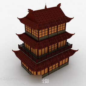 نموذج ثلاثي الأبعاد للمبنى القديم الصيني المكون من ثلاثة طوابق