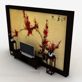 کابینت تلویزیون چوبی سنتی چینی V1 مدل سه بعدی