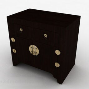 Chinese Wooden Brown Bedside Table 3d model