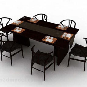 Chinese Dining Table Chair Wood Material 3d model