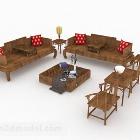 Model 3D chińskiej drewnianej sofy kombinowanej