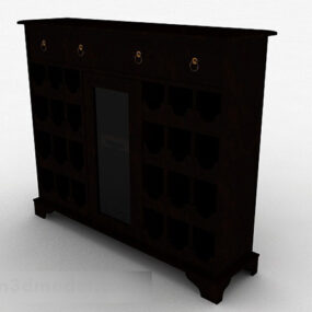 3д модель деревянного многодверного шкафа-витрины